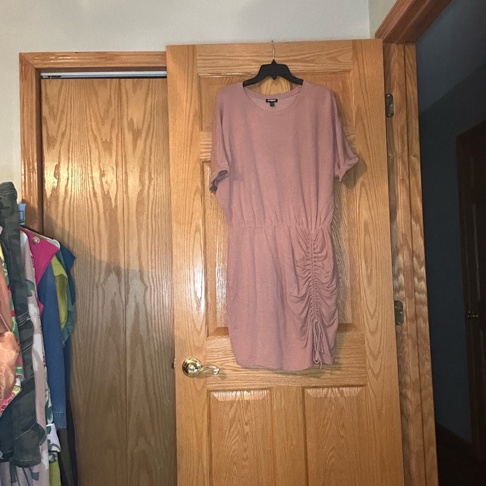 Express Purple Sheath Mini Dress with Cuffed Short Sleeves